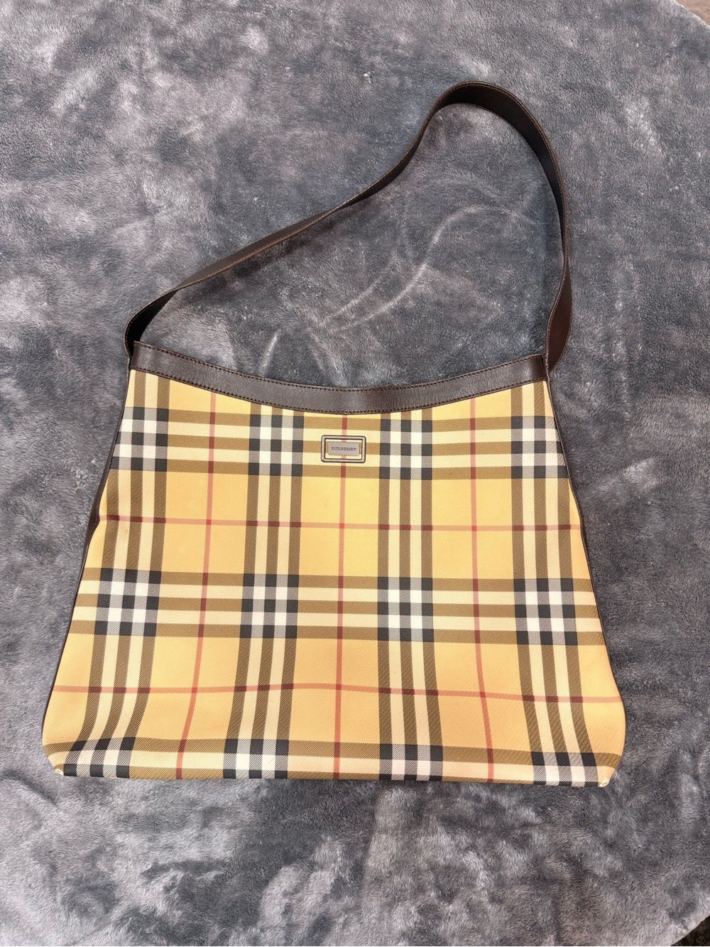 Vintage Burberry London Nova Check Canvas Leather Shoulder Bag Hobo